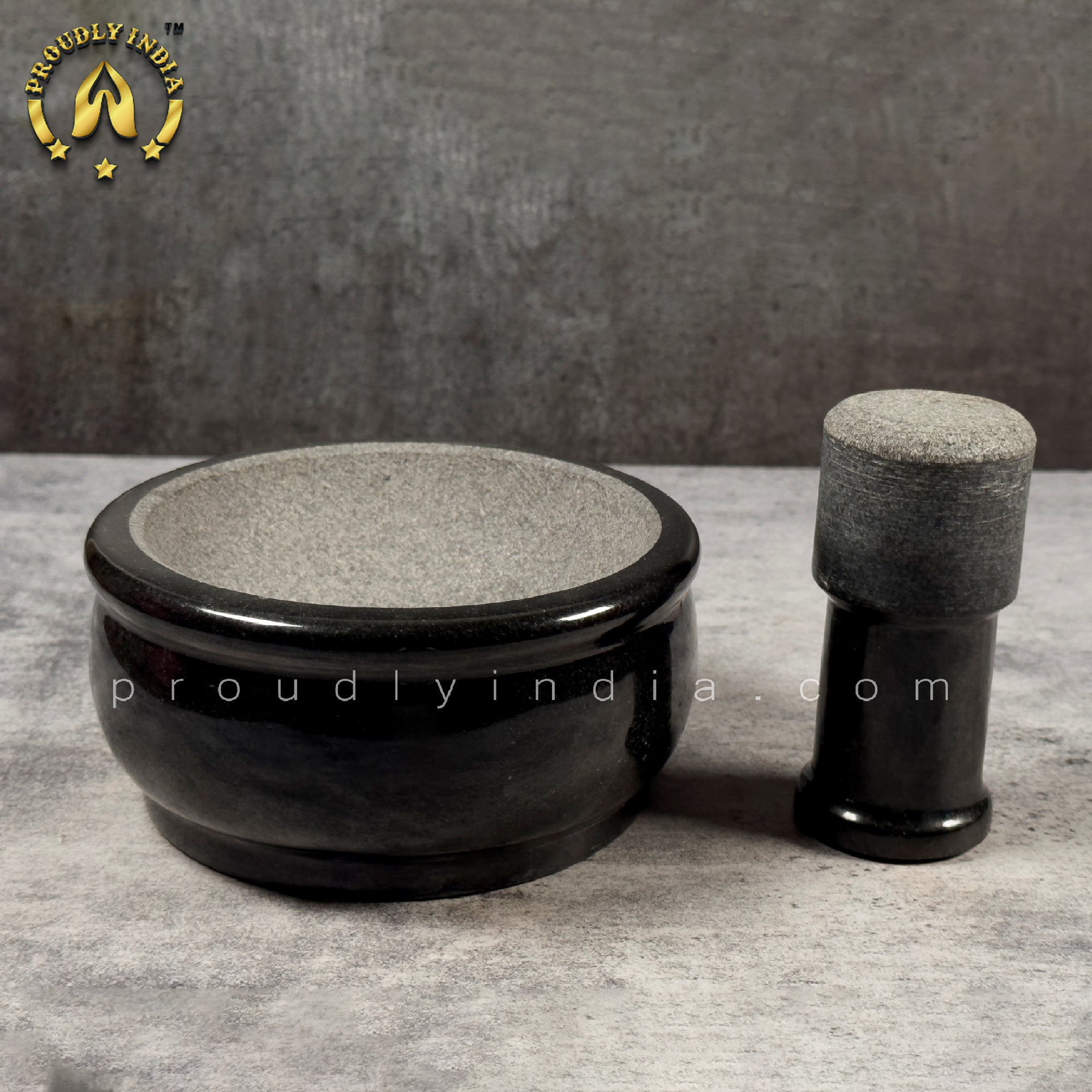 Black Deep Bowl Granite Motor and Pestle