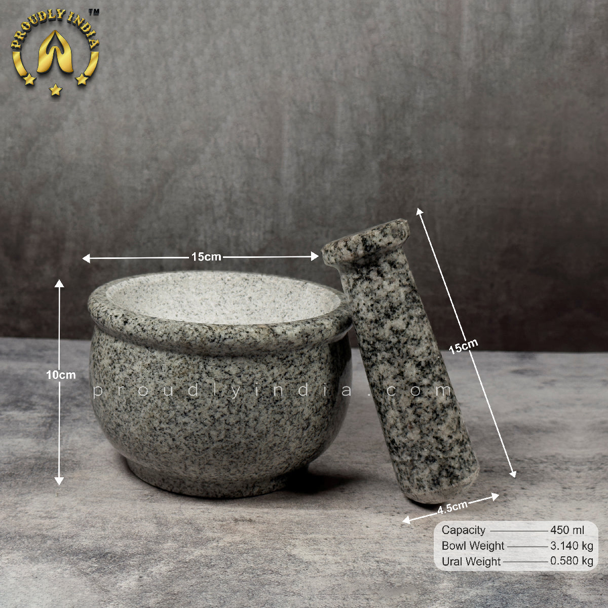 6 Inch Marble Mortar & Pestle | Khalbatta | Idikallu | Molcajete
