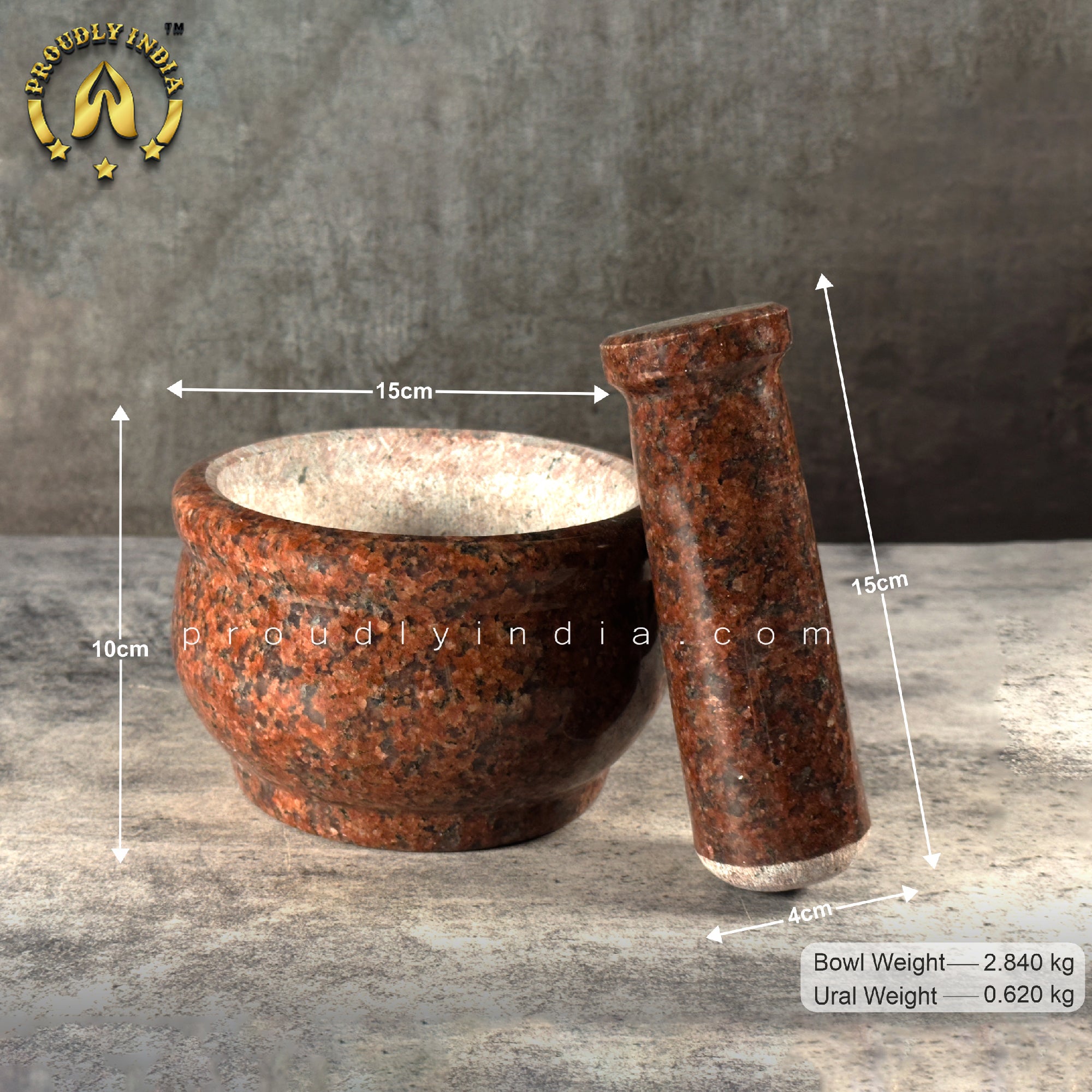 Red Granite Deep Mortar And Pestle