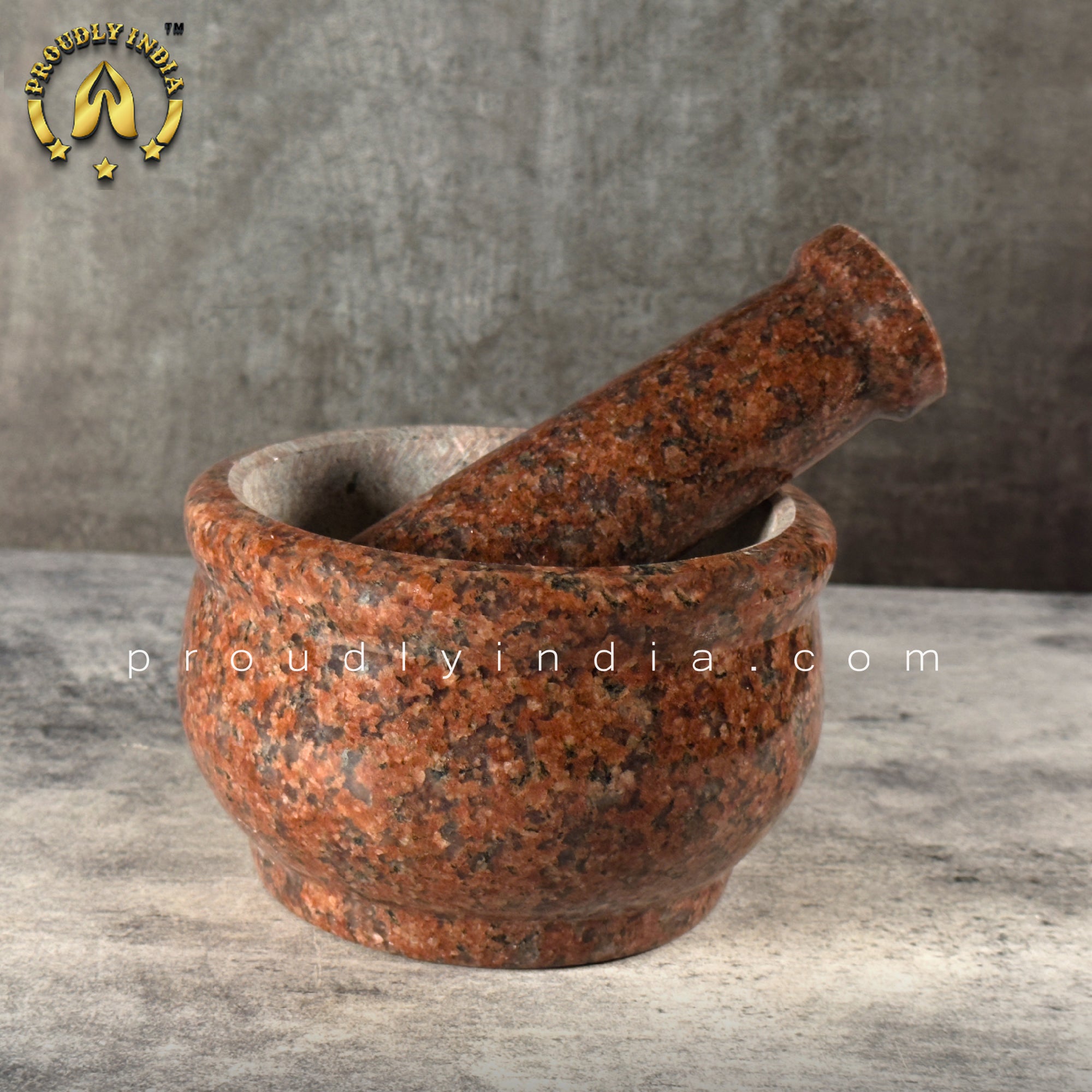 Red Granite Deep Mortar And Pestle