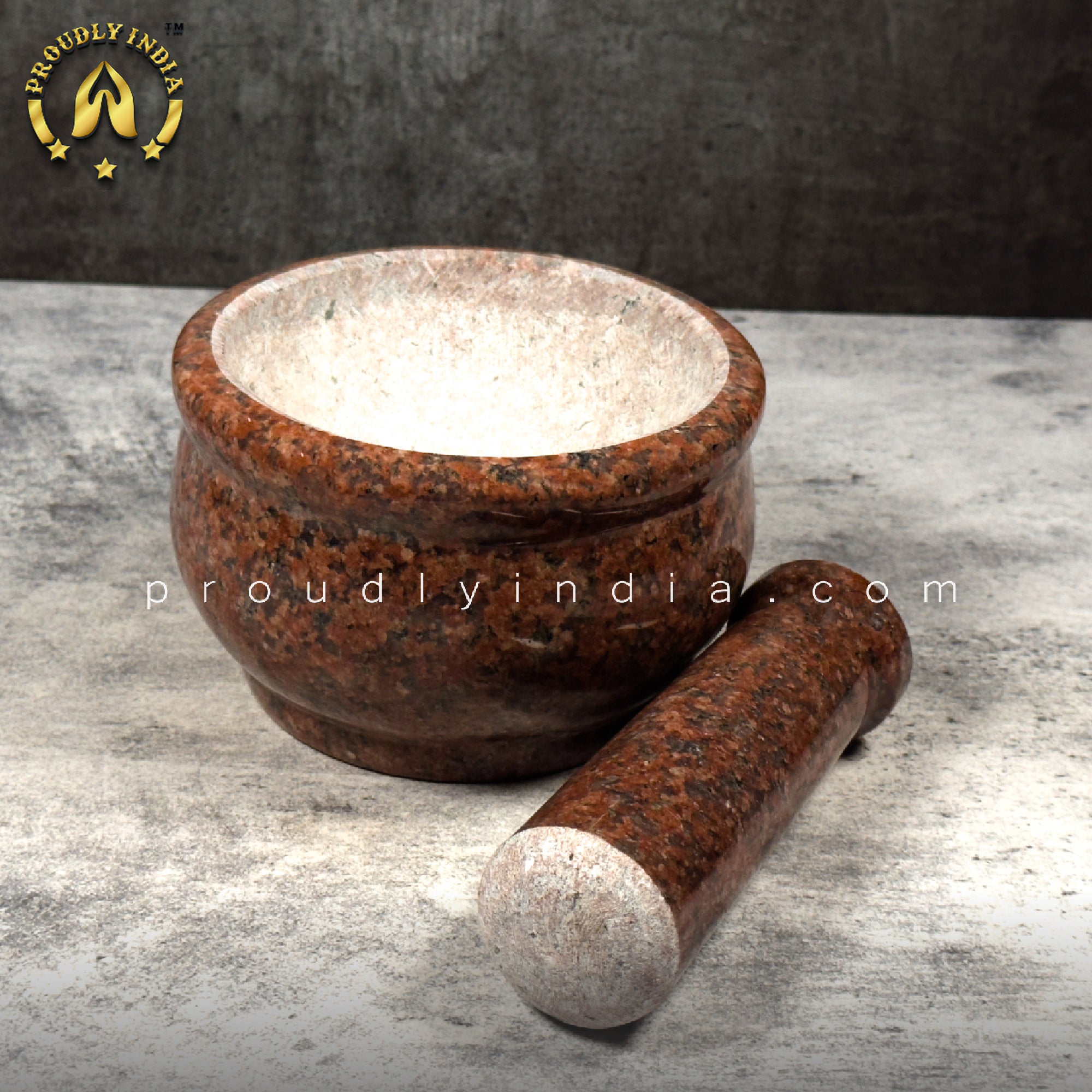 Red Granite Deep Mortar And Pestle