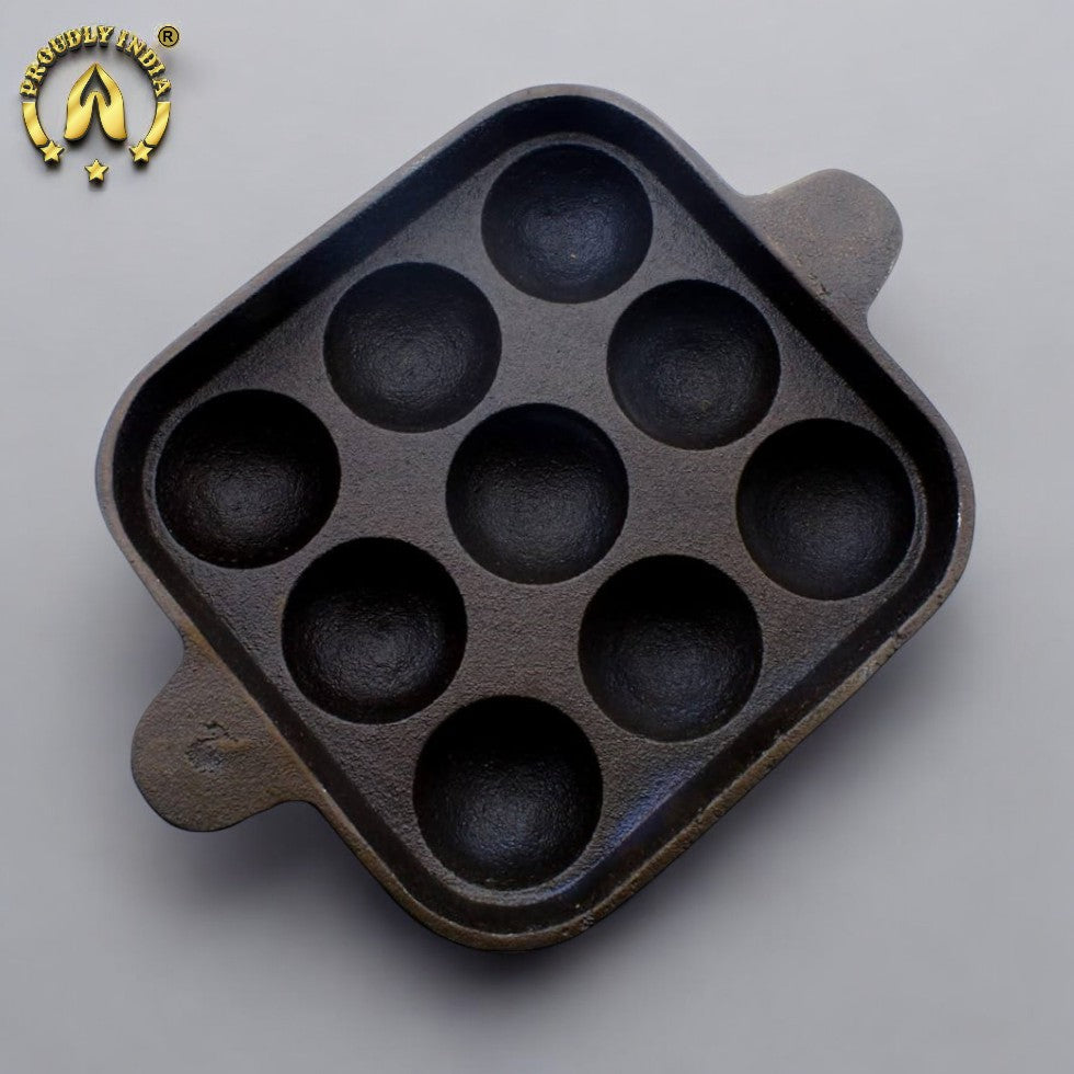 9 Pits Cast Iron Square Paniyaram Pan