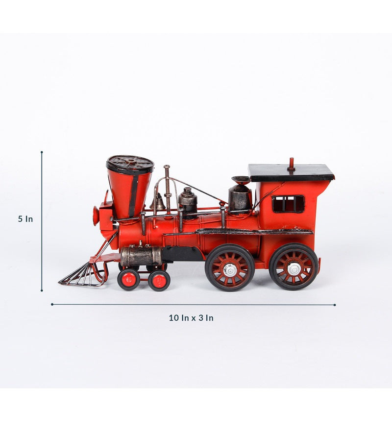 Red & Blue Iron Classic Steam Engine Vintage Finish Train Sculpture