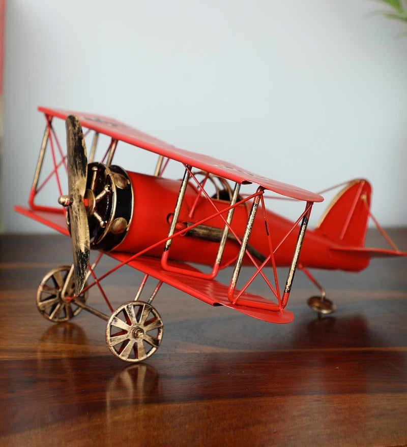 Retro Miniature Red Military Aircraft Showpiece