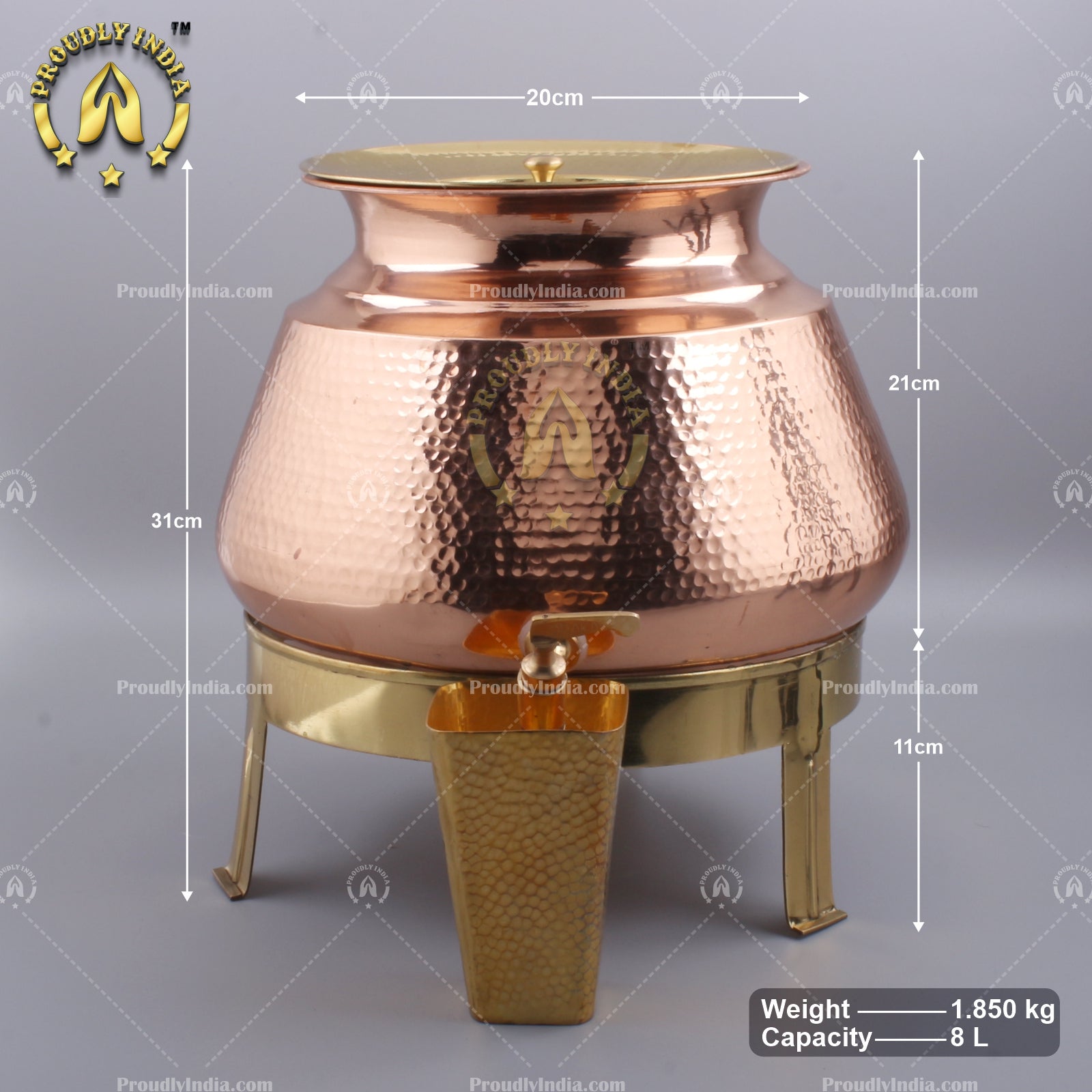 Copper Water Dispenser With Stand And 2 Copper Glass