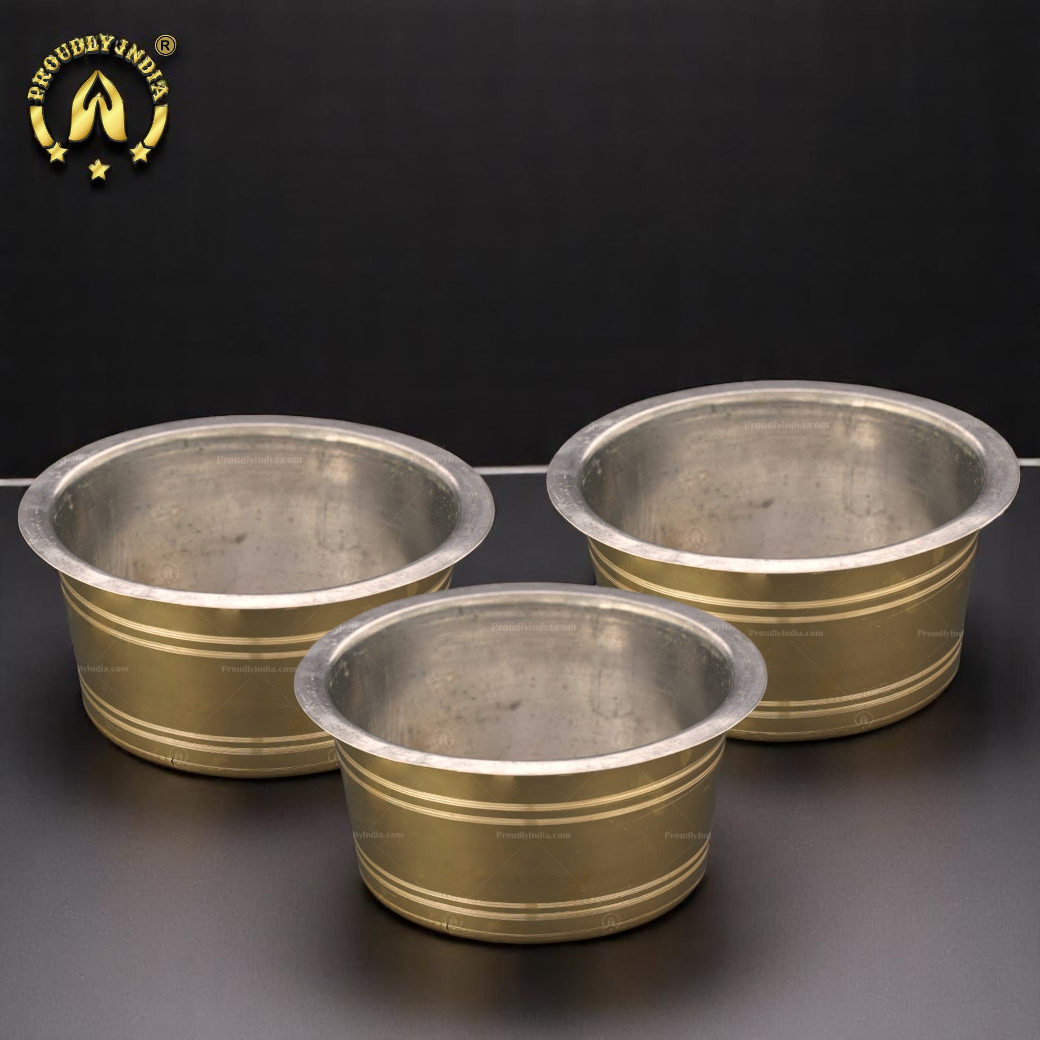 Set of 3 Brass Mysore Gravy Pot