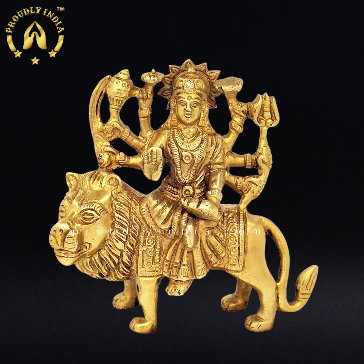 3.7" Goddess Durga on Lion Statue