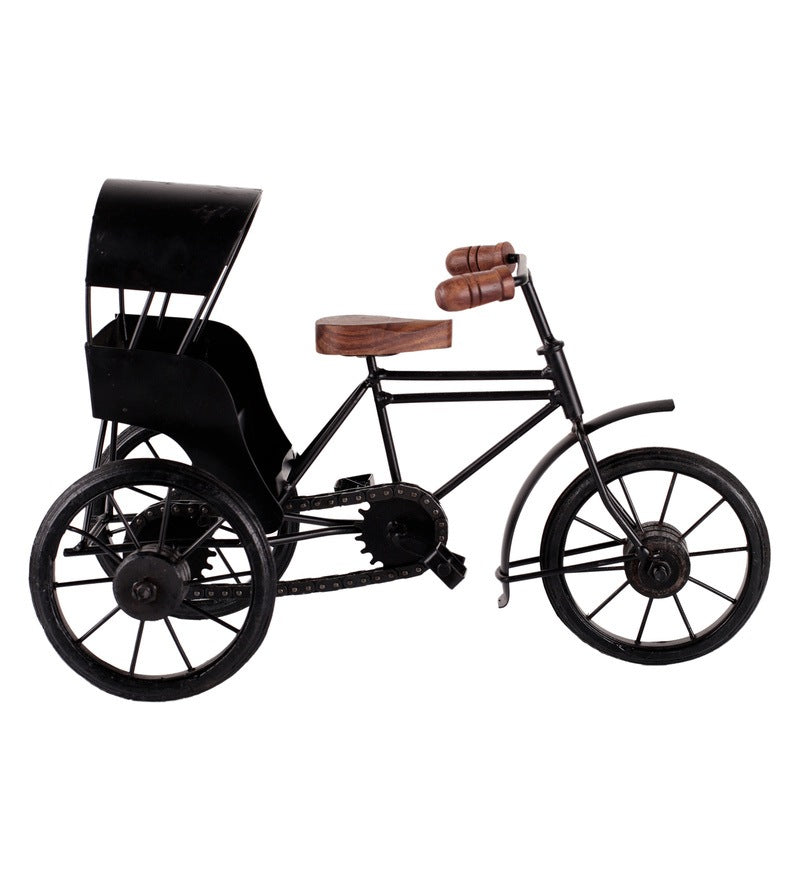 Brown & Black Wood & Metal Vintage Cycle Taxi Showpiece