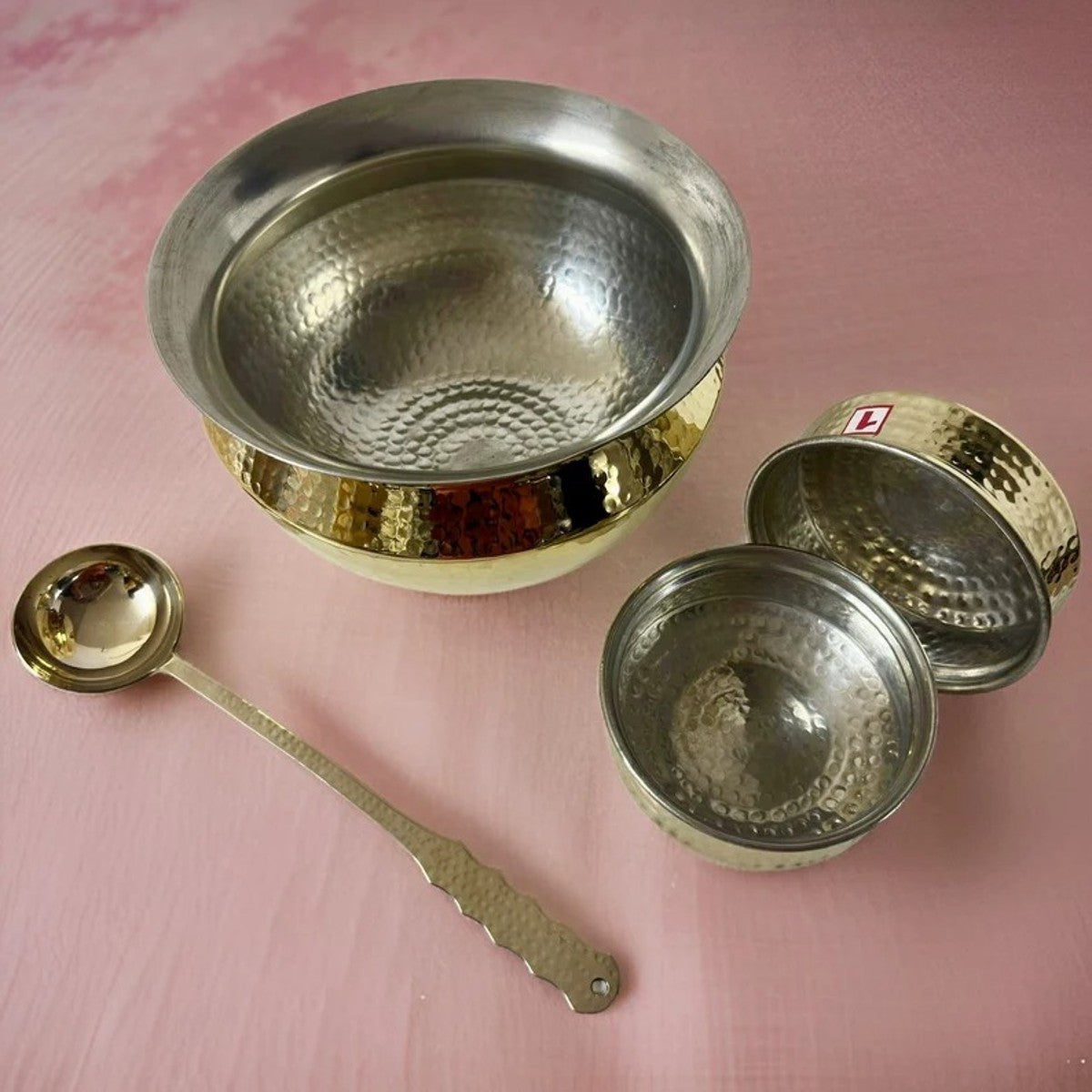 Brass Cooking Handi with Serving Bowl and Ladle
