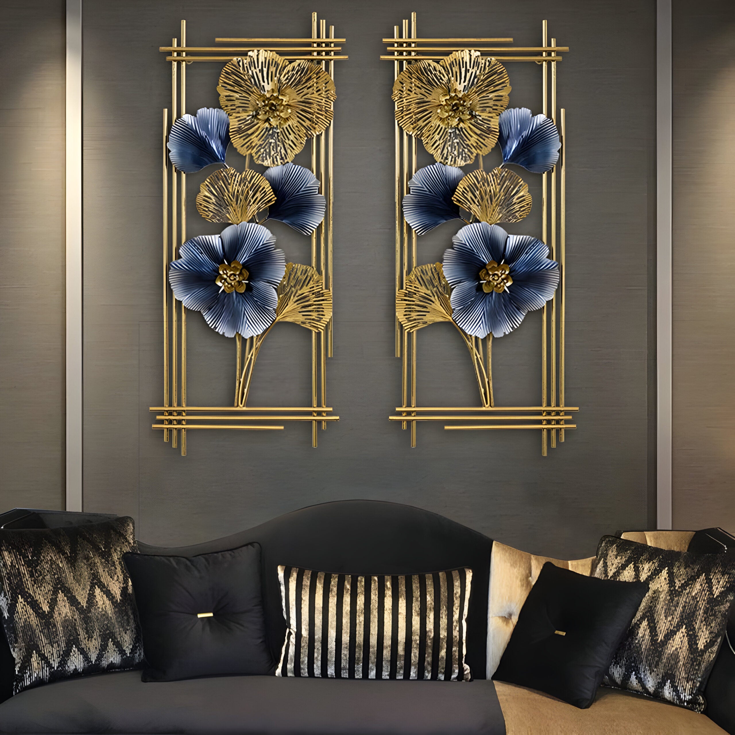 Dual Panel Midnight Bloom Floral Wall Art