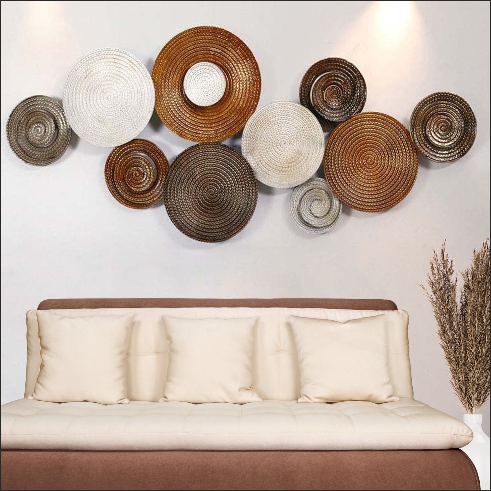 Ornamental Round Rustic Brown Gold Textured Wall Art Mural