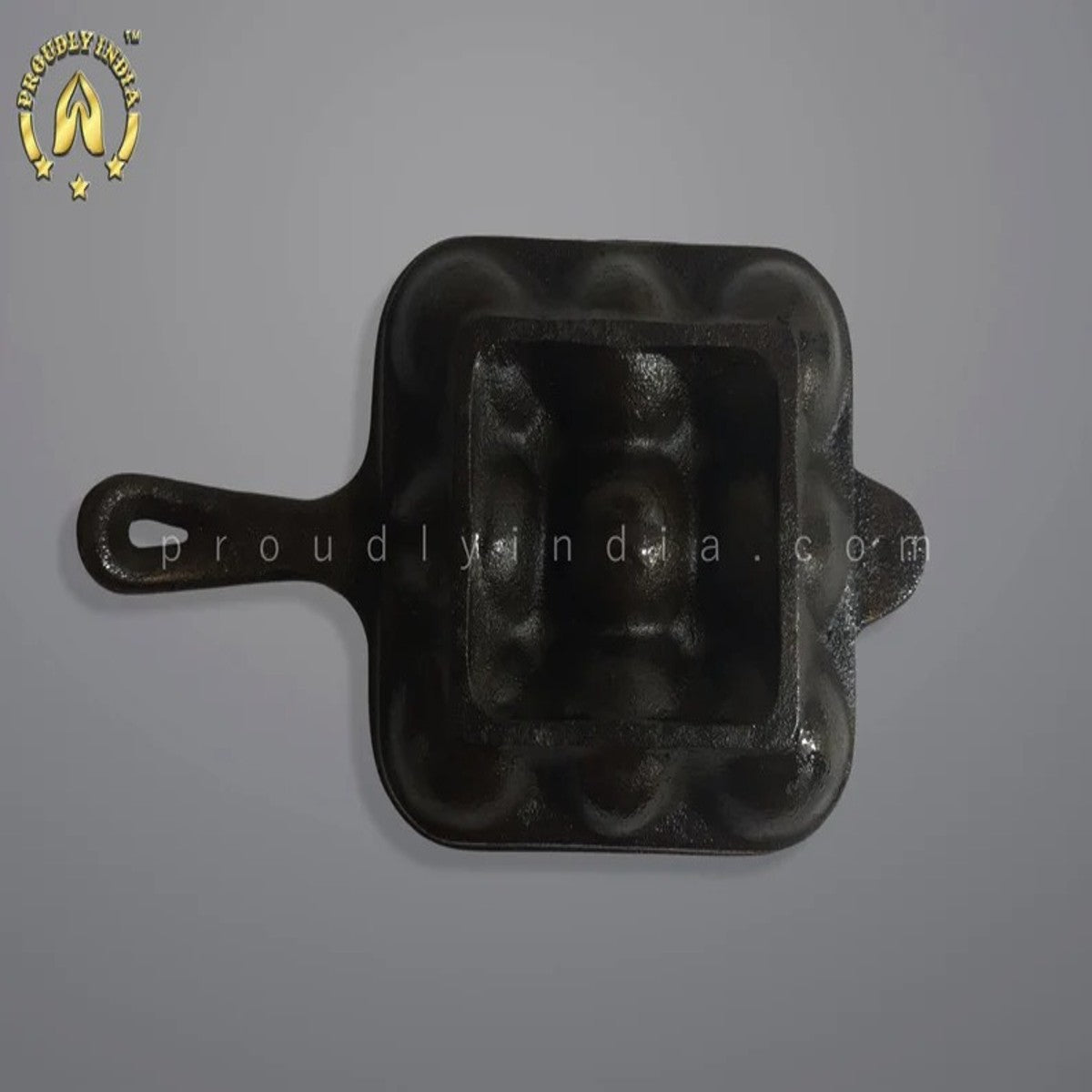9-Pit Square Cast Iron Paniyaram Pan with Handle