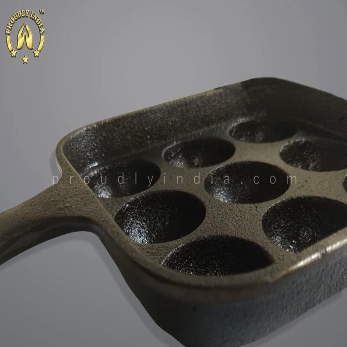 9-Pit Square Cast Iron Paniyaram Pan with Handle