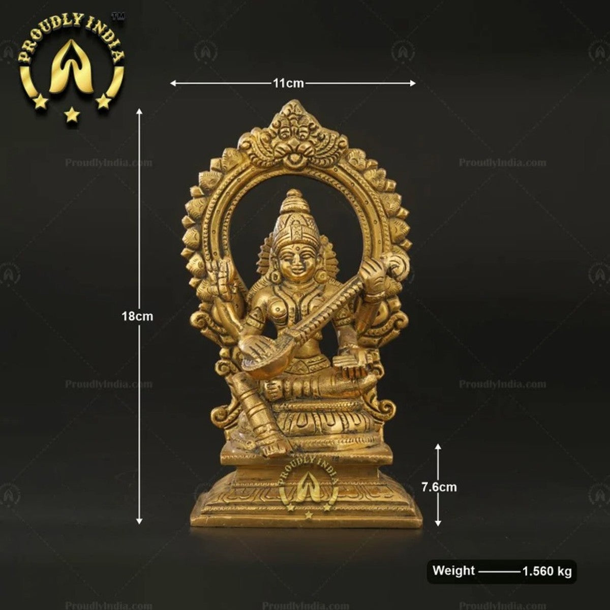 7 Inch Brass Saraswati Idol