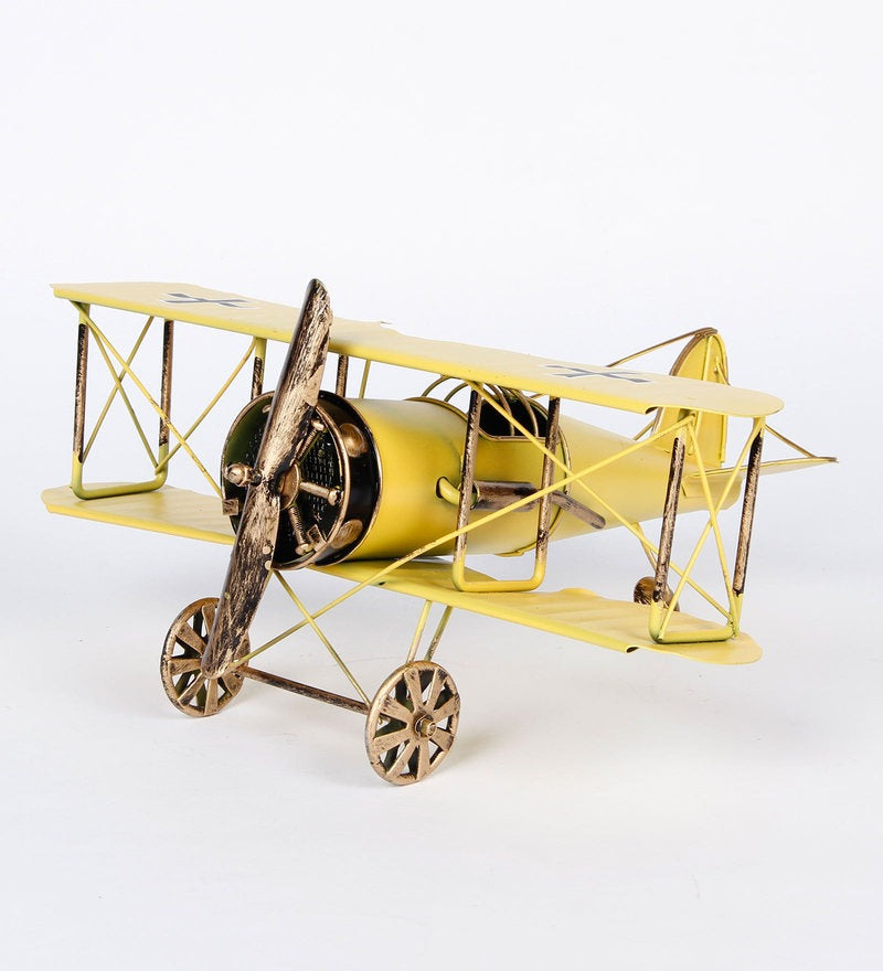 Retro Iron Yellow Military Aircraft Miniature Showpiece