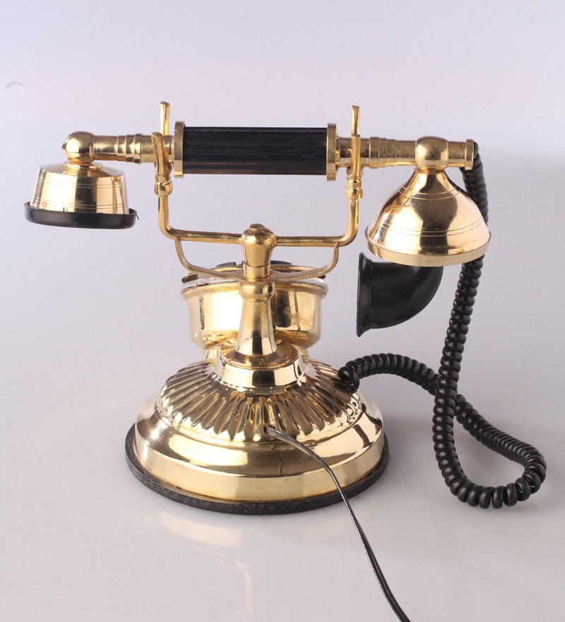 Brass Metal Round Dial Flower Designed Retro Telephone