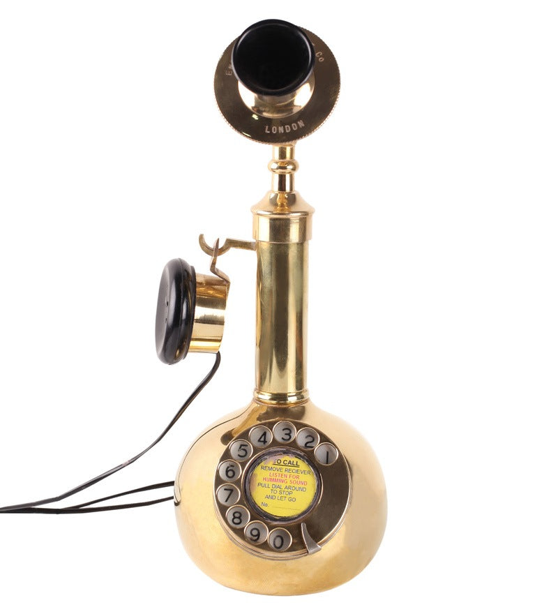 Gold Metal Antique Brass Pot Candle Stick Telephone