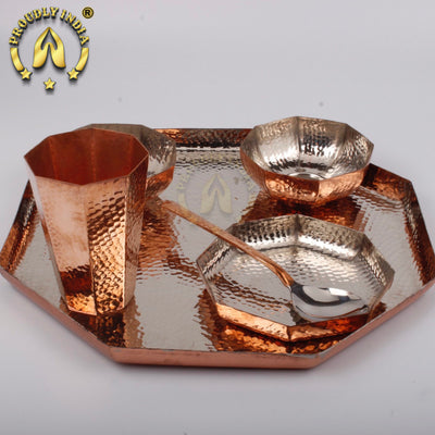 Copper Hexagon Thali Set 6 Piece