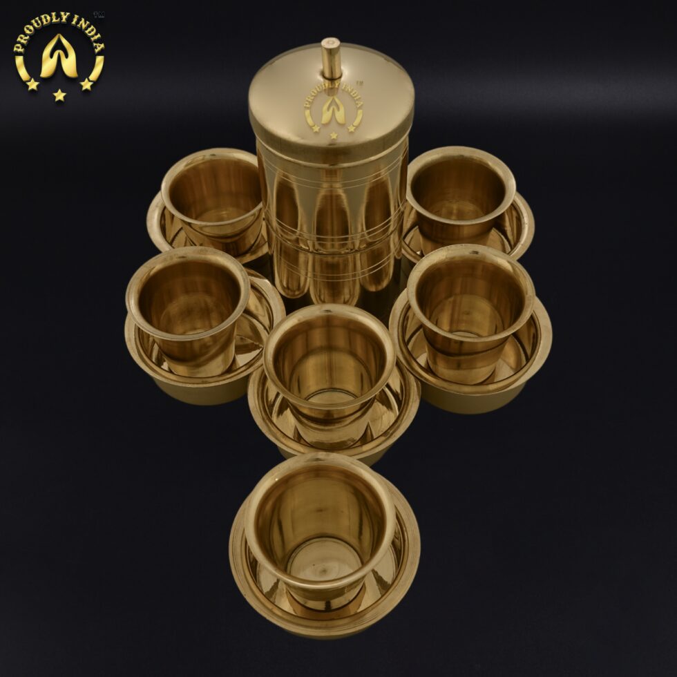 Pure Brass Coffee Filter With Set Of 6 Dabara