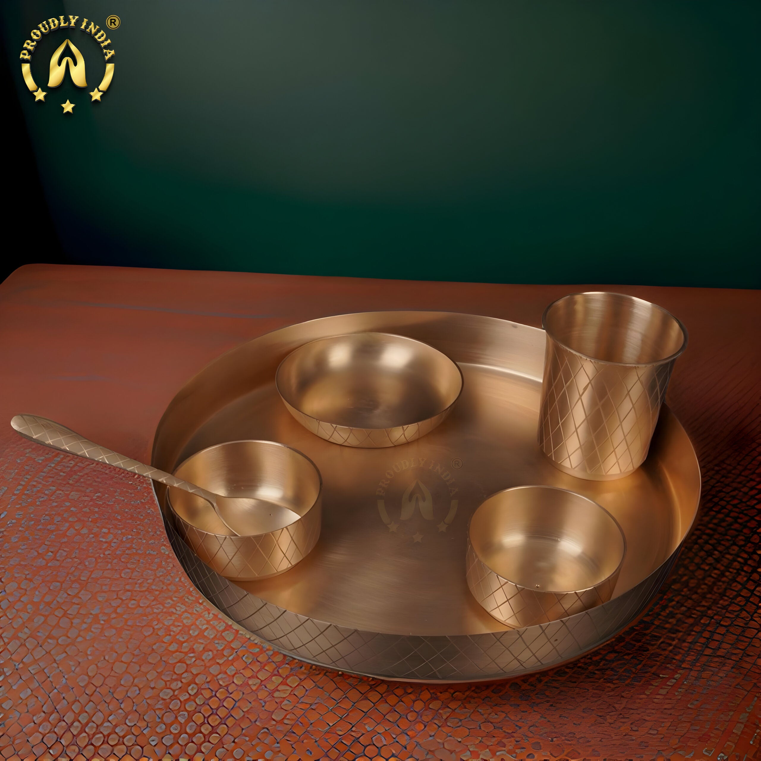 11" Patterned 6 Piece Bronze Thali Set