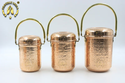 Set Of 3 Copper Storage Container With Brass Handle