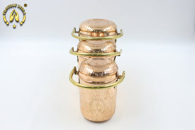 Set Of 3 Copper Storage Container With Brass Handle
