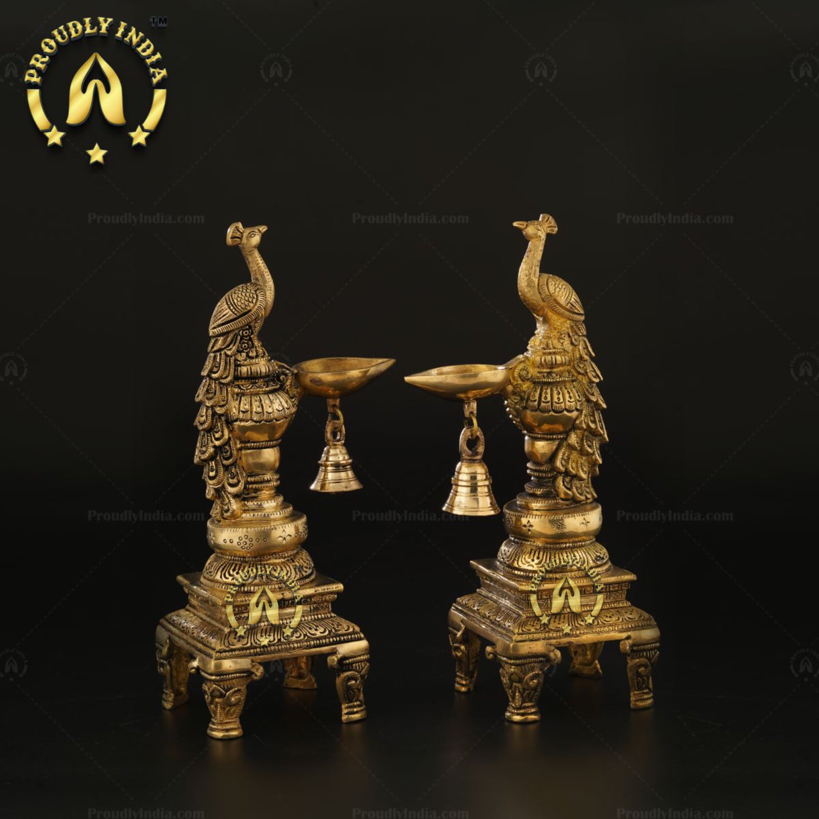 Brass Peacock Pair Diya  with Bell