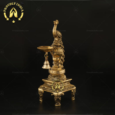 Brass Peacock Pair Diya  with Bell