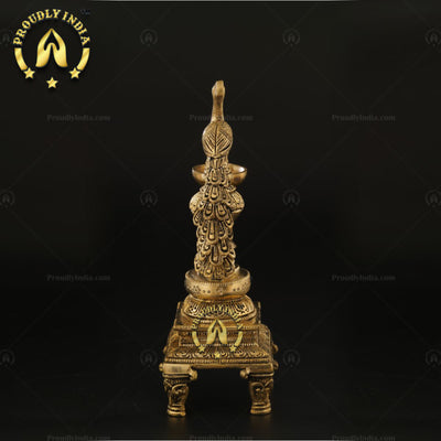 Brass Peacock Pair Diya  with Bell