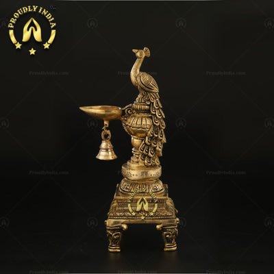 Brass Peacock Pair Diya  with Bell