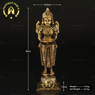 Laxmi Diya Lamp Indian Pure Brass Lady Wealth Statue