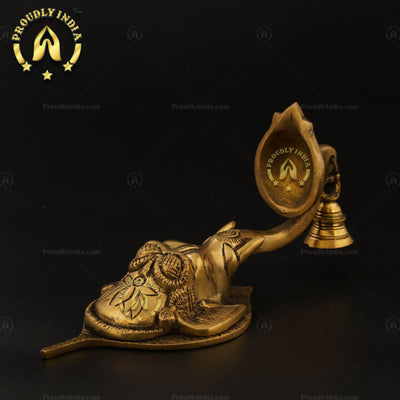 Traditional Handmade Brass Ganesha Wall Hanging Diya with Bell.