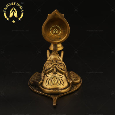 Traditional Handmade Brass Ganesha Wall Hanging Diya with Bell.