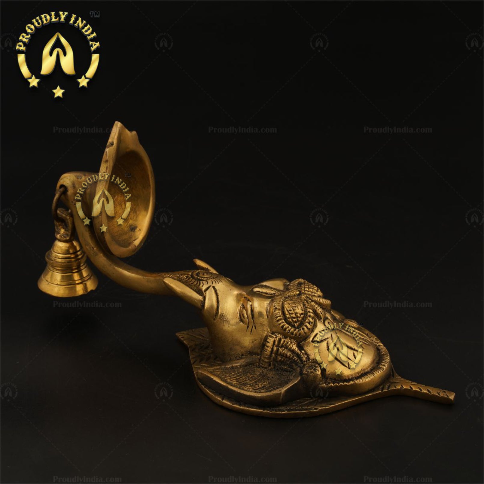 Traditional Handmade Brass Ganesha Wall Hanging Diya with Bell.