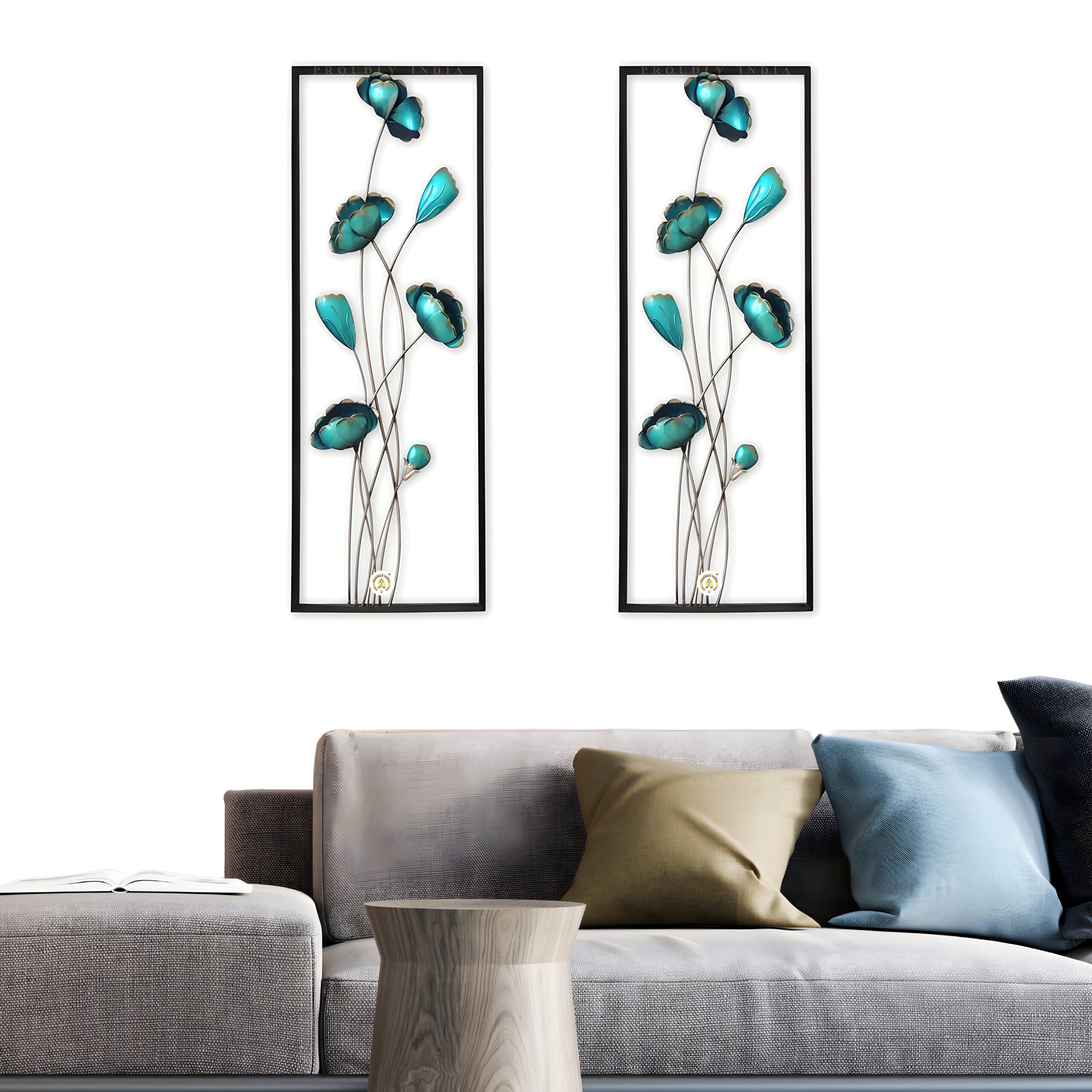 Aqua Bloom Harmony Metal Wall Art