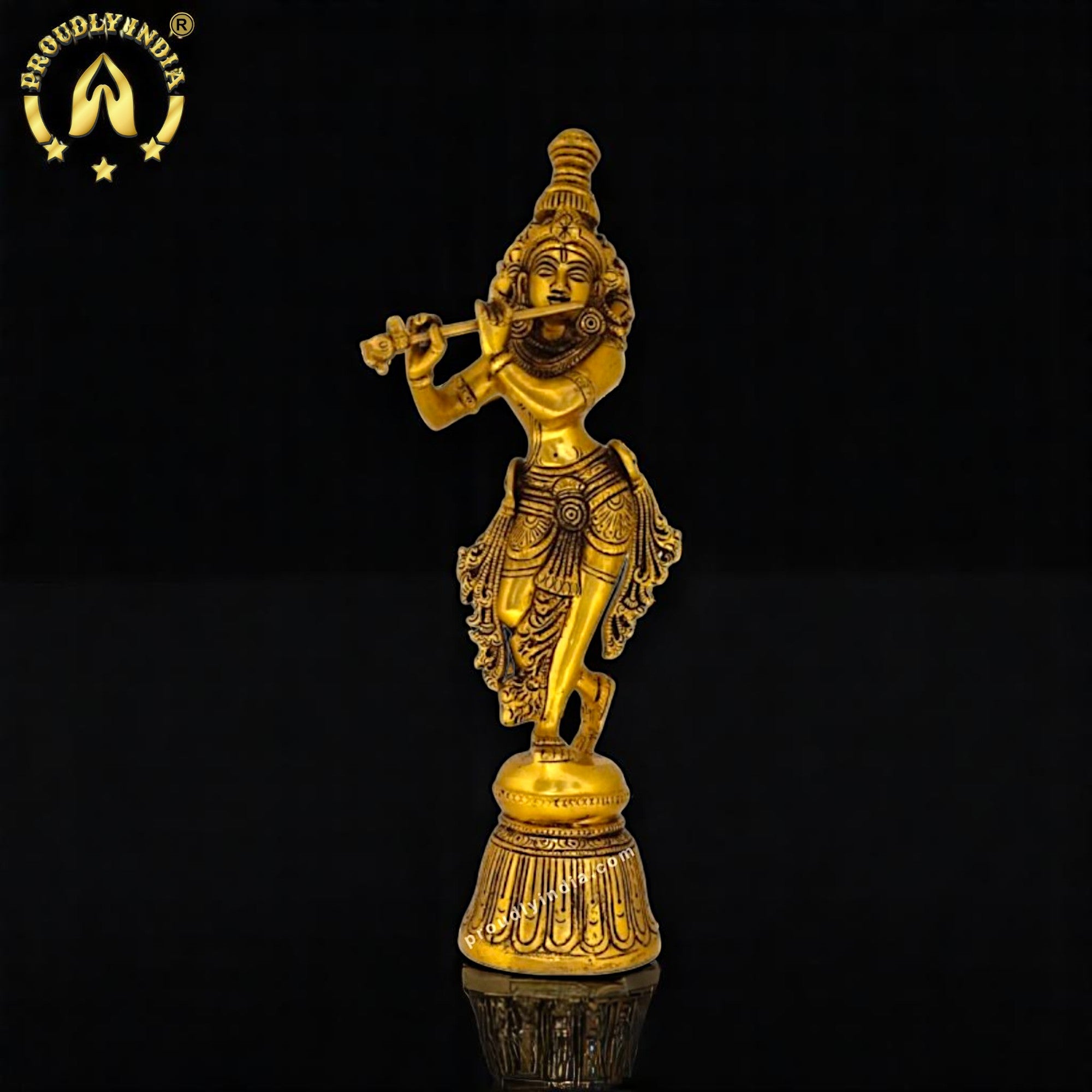 11" Brass Shri Krishna With Flute Statue