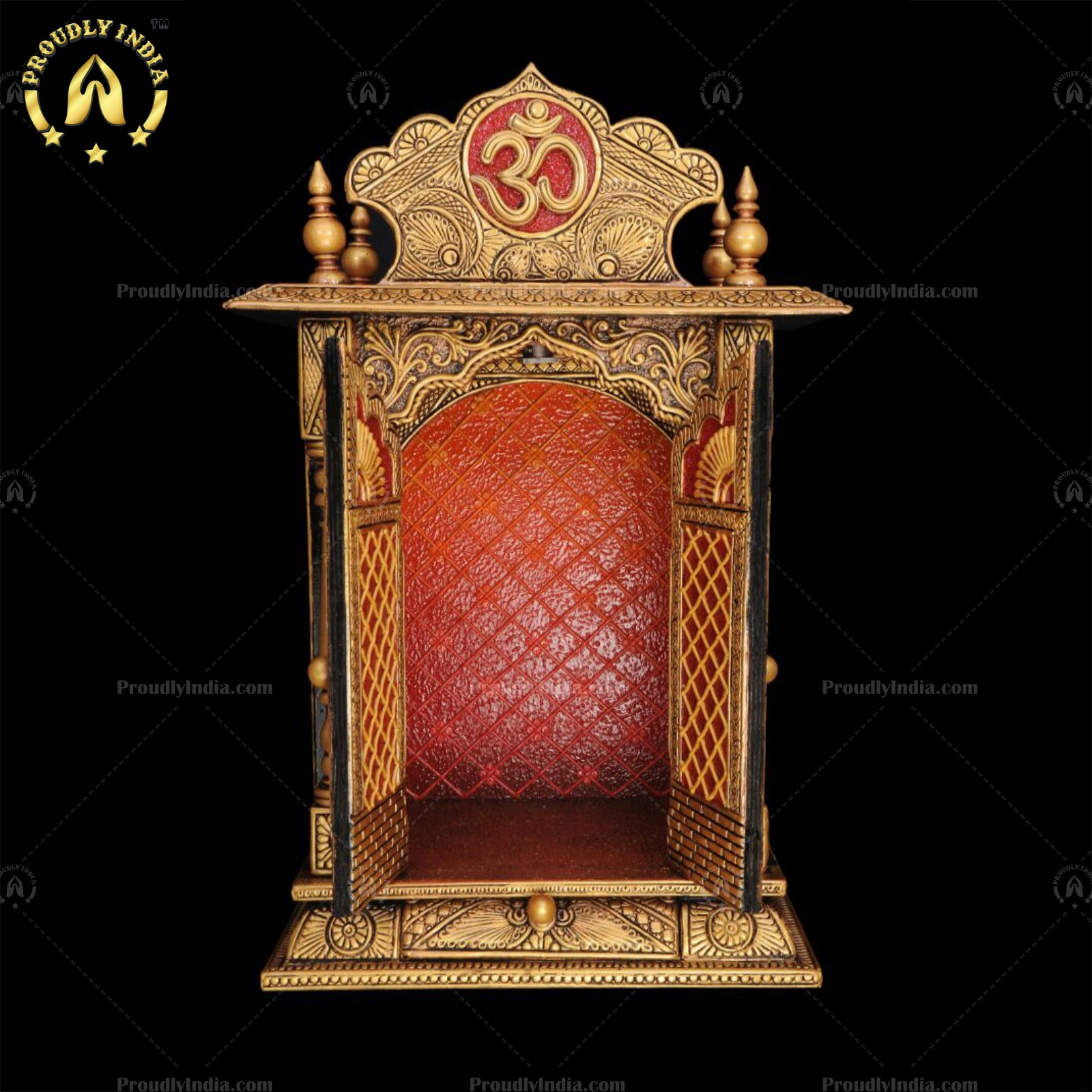 Antique Looking HandCrafted Artwork Gold Coated Prayer Unit | Pooja Mandir | Home Temple | Pooja Almirah | Pooja Cabinet With Arch Drawer