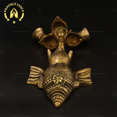 Brass Wall Hanging Ganesh Mask with Deepam