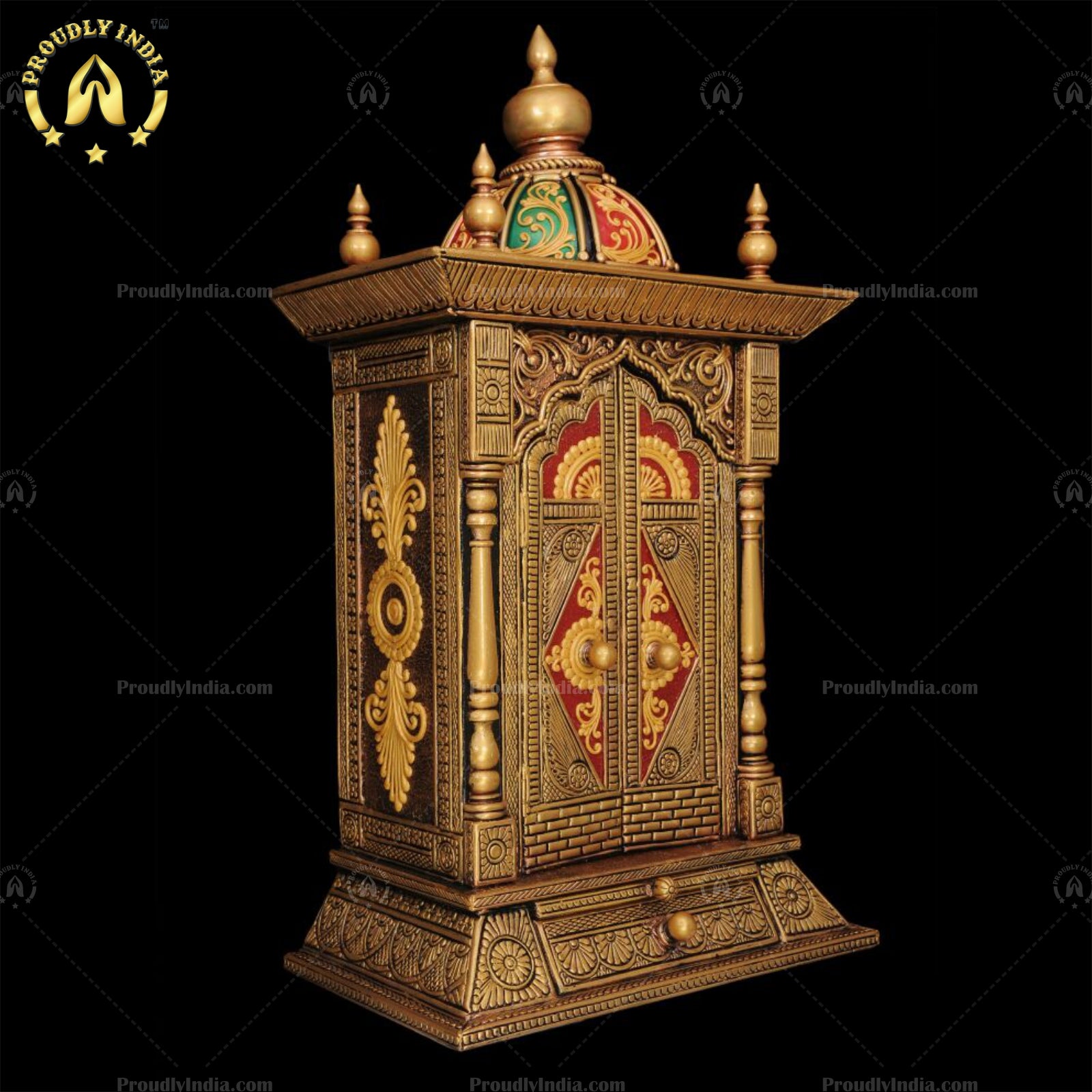 Antique Looking HandCrafted Art Work Prayer Units | Hindu Pooja Mandir | Home Mandir | Ghar Mandir | Home Temple With Door Drawer And Dome