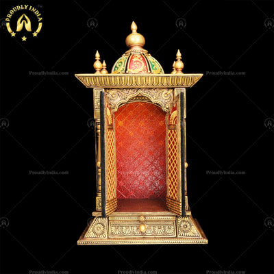 Antique Looking HandCrafted Art Work Prayer Units | Hindu Pooja Mandir | Home Mandir | Ghar Mandir | Home Temple With Door Drawer And Dome