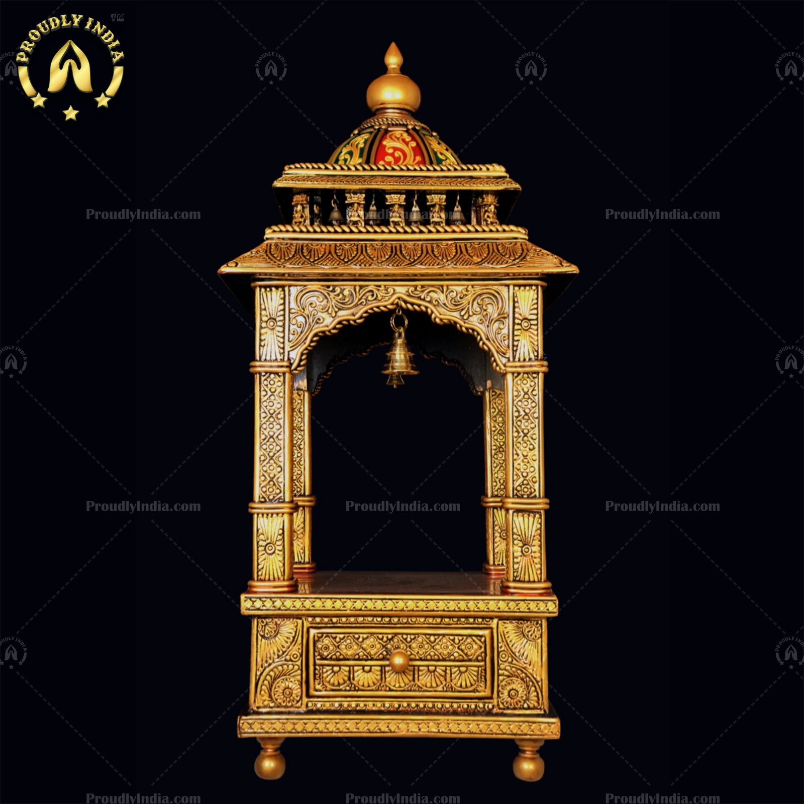 Handmade Big Pooja Mandir With Indian Artwork Handcrafted | Hand Carved Wooden Prayer Unit 16"×16"×36" | Religious Decorative Showpiece
