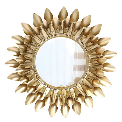 Golden Bloom Aura Metal Wall Mirror