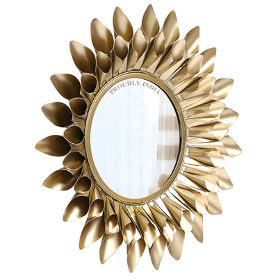 Golden Bloom Aura Metal Wall Mirror