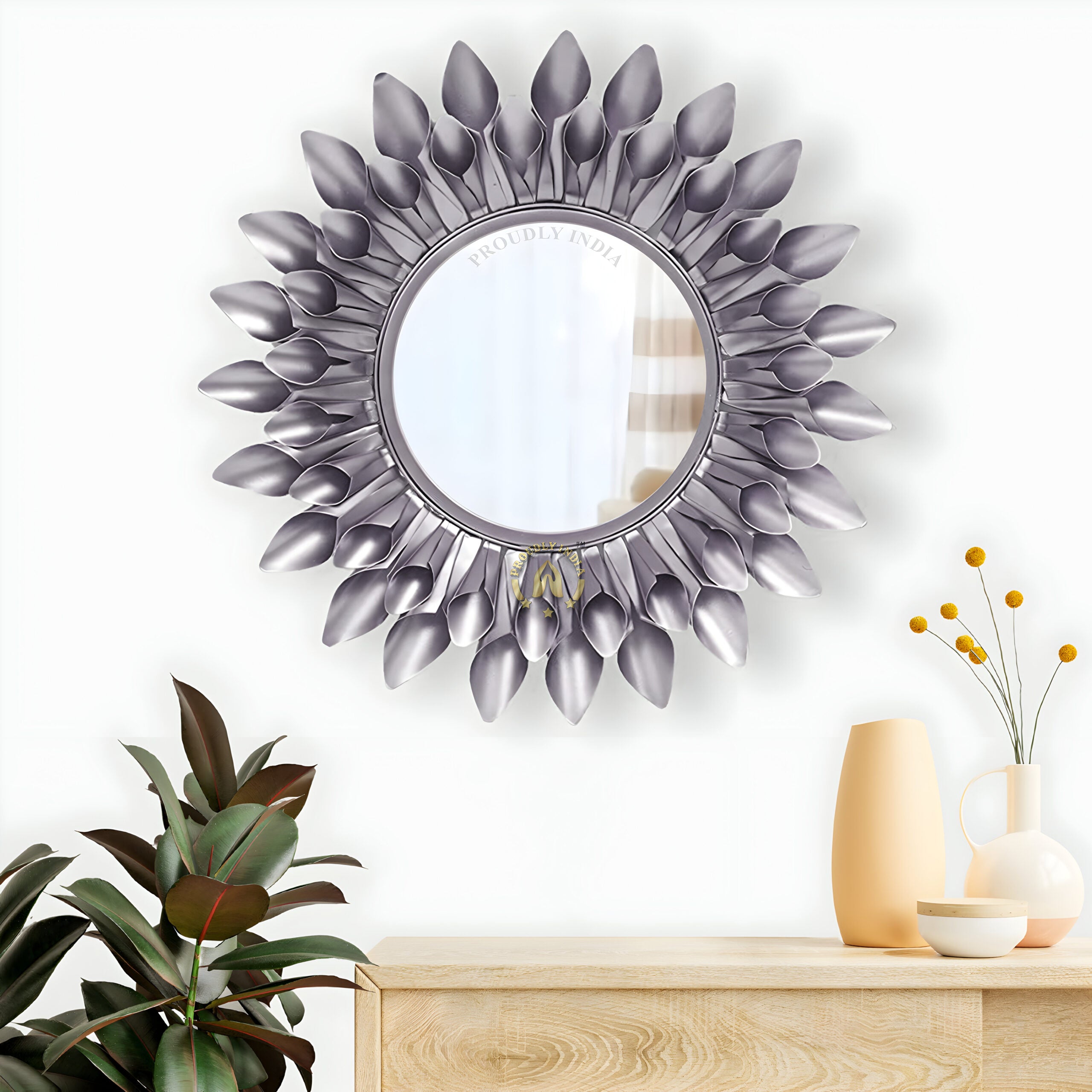 Golden Bloom Aura Metal Wall Mirror