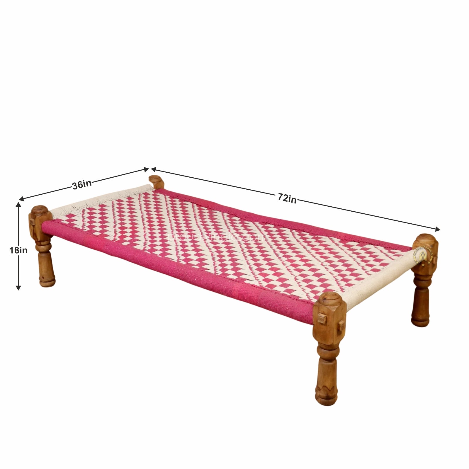 Pink and White Cotton Knitted Charpai