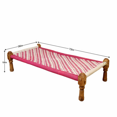 Pink and White Cotton Knitted Charpai