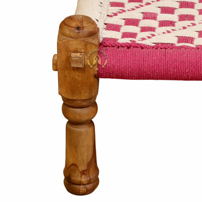 Pink and White Cotton Knitted Charpai