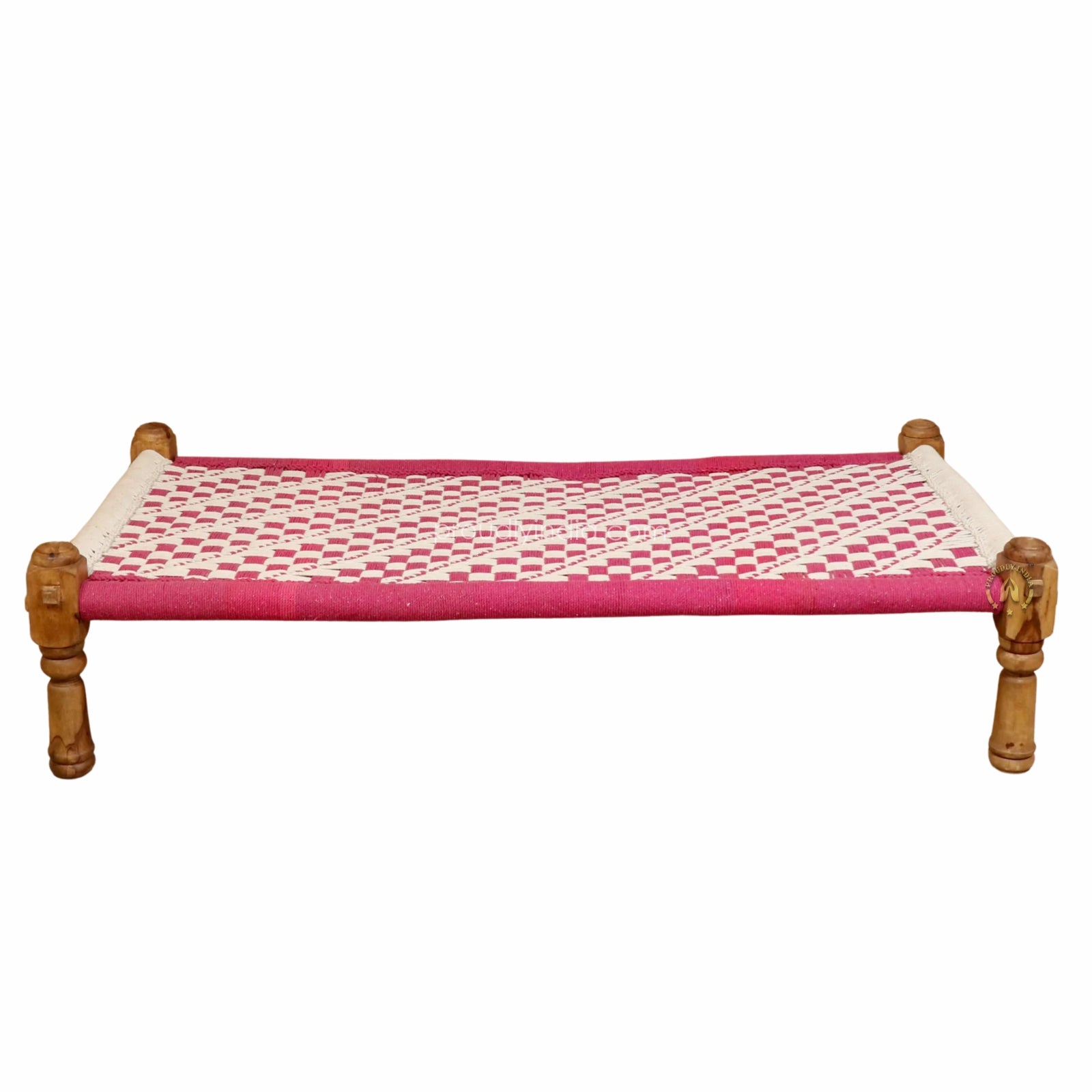 Pink and White Cotton Knitted Charpai