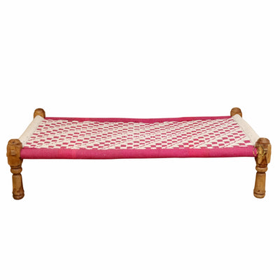 Pink and White Cotton Knitted Charpai