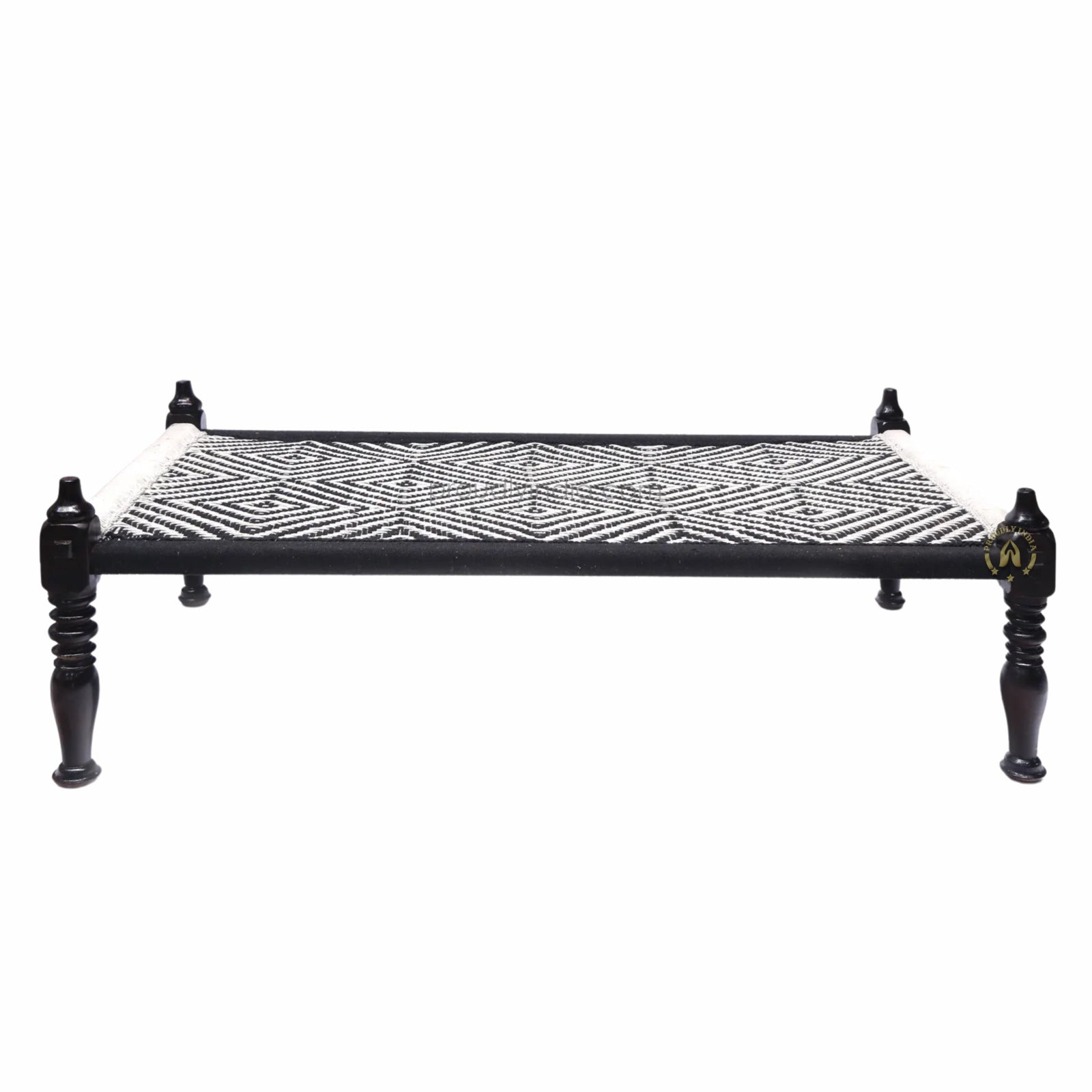 Black And White Rope Wooden Khatiya Bed
